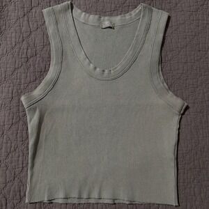 Brandy Melville Made in Italy Ribbed Tank Top Cropped Olive‎ Green Sz 3/S Cotton